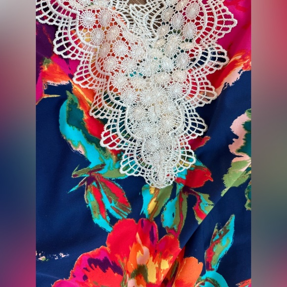 Floral Lace Trim One Piece Swimsuit - Multicolor - Picture 5 of 7